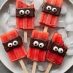 Watermelon Popsicles with Chocolate and Candy Eyes Recipe