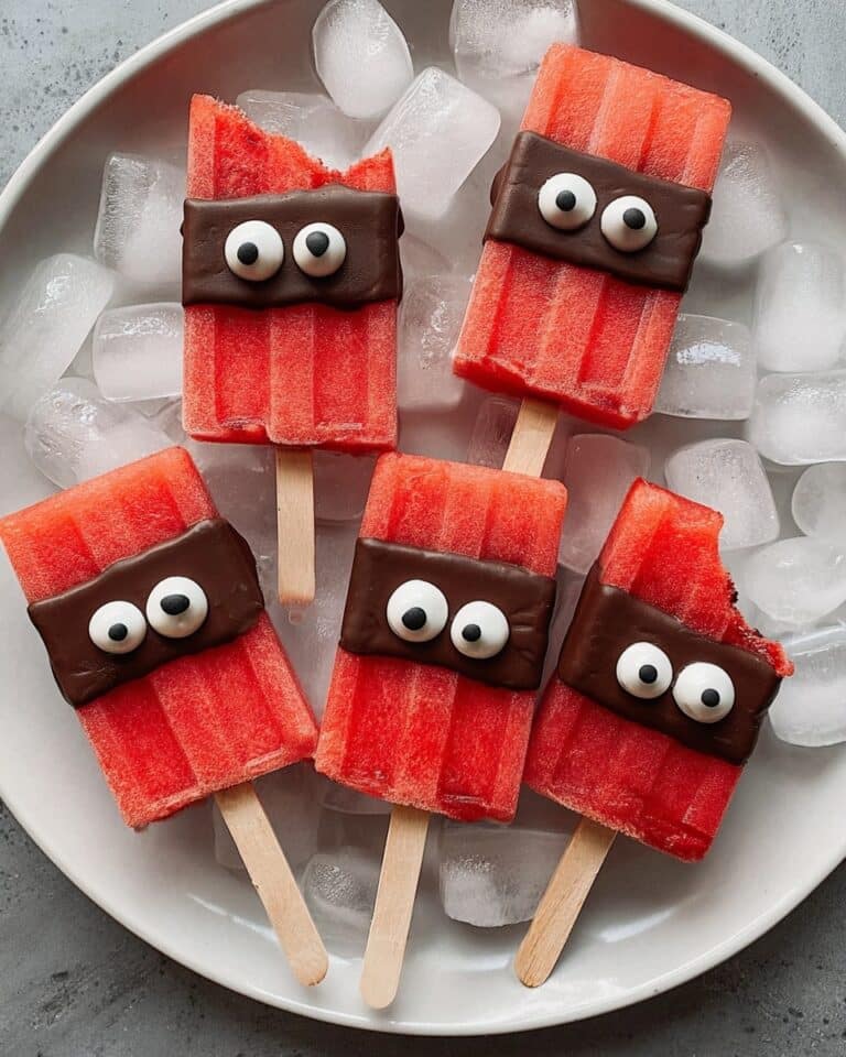 Watermelon Popsicles with Chocolate and Candy Eyes Recipe