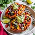 Black Bean Stuffed Sweet Potatoes with Vegan Guacamole and Coconut Yogurt Crema Recipe