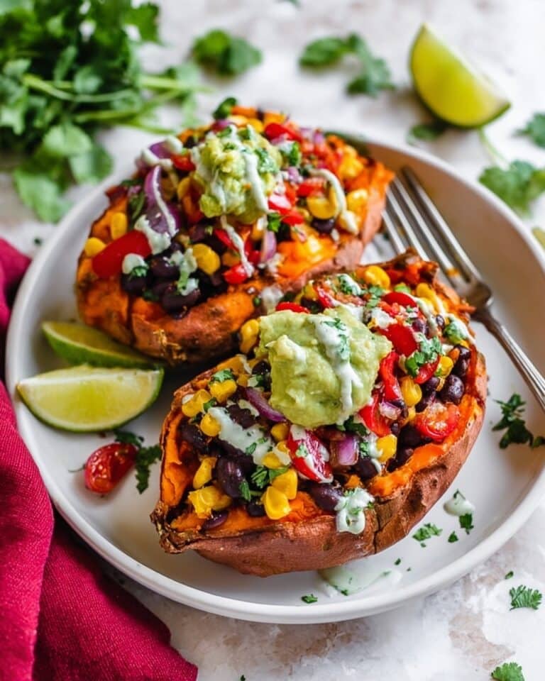 Black Bean Stuffed Sweet Potatoes with Vegan Guacamole and Coconut Yogurt Crema Recipe