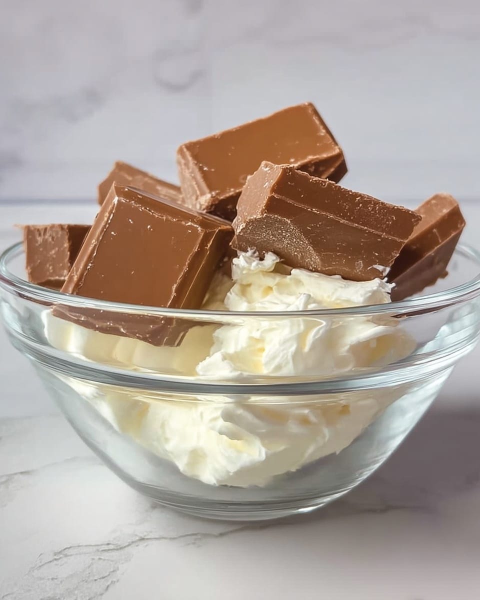 A clear glass bowl holds two main layers inside: large chunks of light brown chocolate pieces stand upright at the back, showing smooth and slightly powdery textures, while in front and center there is a thick layer of white, creamy butter with a soft and smooth texture. The bowl sits on a white marbled surface with soft lighting highlighting the glossy glass and the contrast between the chocolate and butter. photo taken with an iphone --ar 4:5 --v 7