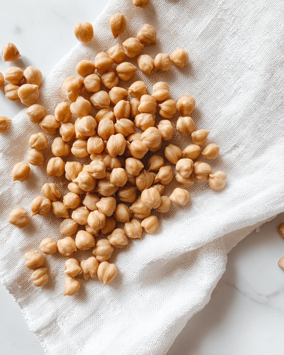 Many light-brown chickpeas are spread out loosely on a white textured cloth that lies on a white marbled surface. The chickpeas show a smooth and slightly shiny texture, with some having small cracks or splits. The cloth is folded slightly and has a soft woven pattern, giving a clean and simple look to the scene. photo taken with an iphone --ar 4:5 --v 7