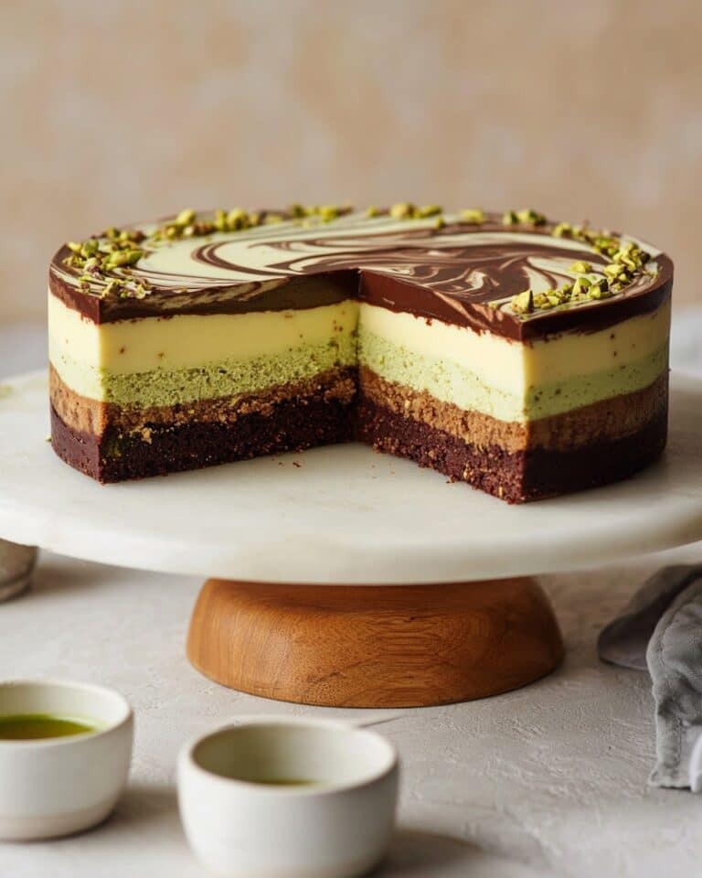 No Bake Dubai Chocolate Cheesecake with Pistachio Knafeh and Chocolate Ganache Recipe