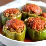 Stuffed Green Bell Peppers with Ground Beef, Rice, and Tomato Sauce Recipe