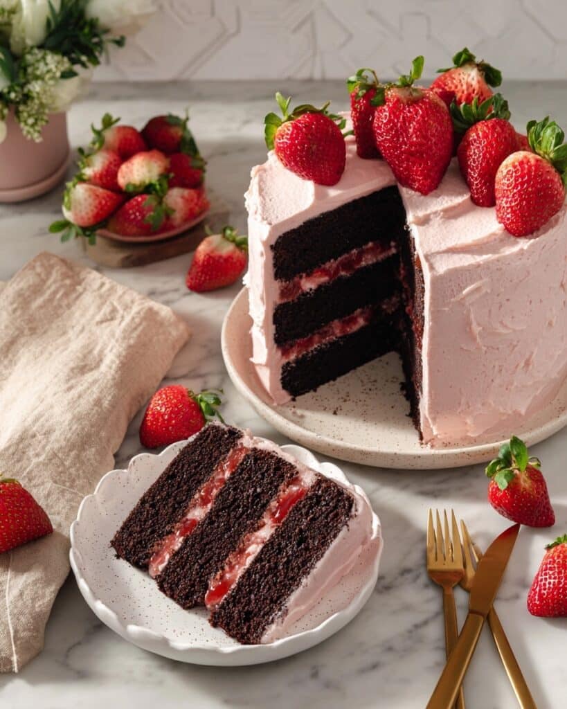 Strawberry Chocolate Cake with Cream Cheese Frosting and Strawberry Jam Recipe