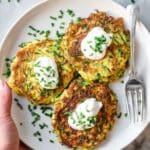Zucchini Fritters with Lemon-Garlic Sour Cream Sauce Recipe