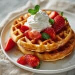 Easy Vegan Oatmeal Waffles with Banana and Maple Syrup Recipe