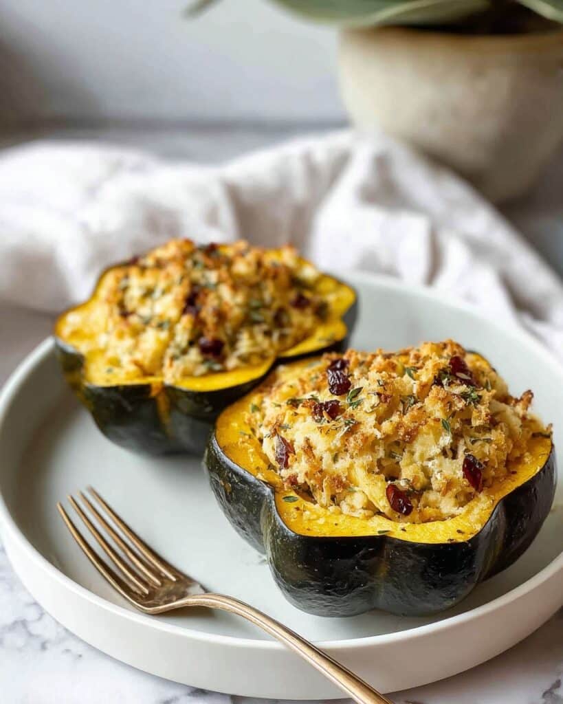 Stuffed Acorn Squash with Ground Turkey, Apple, and Cranberries Recipe