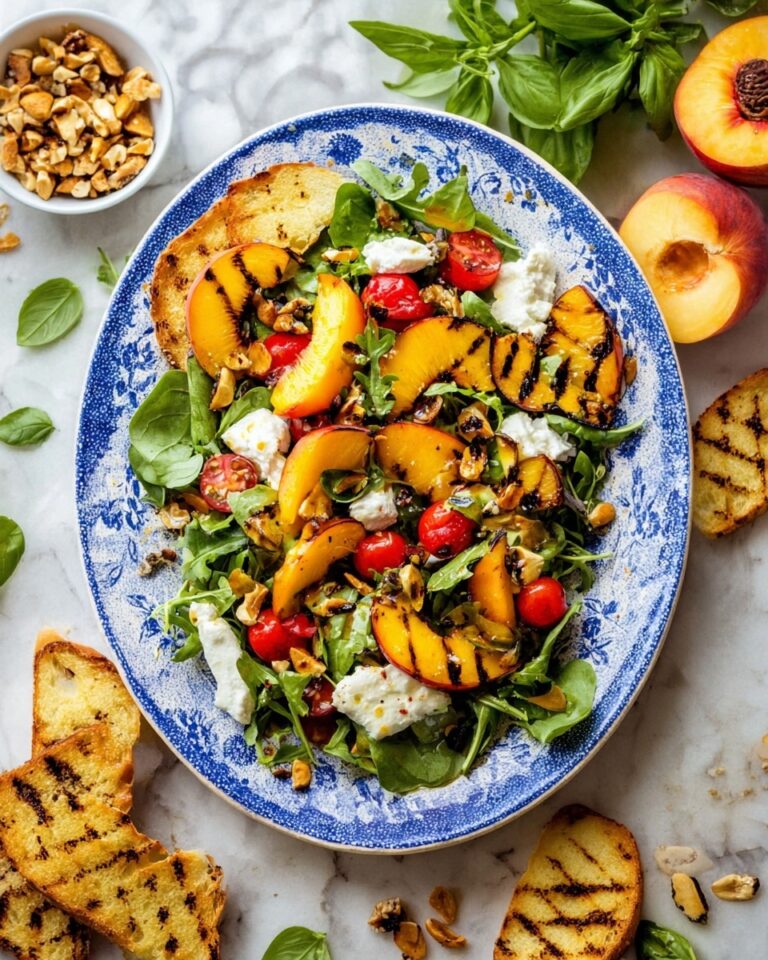 Grilled Peach Salad with Burrata and Basil Recipe