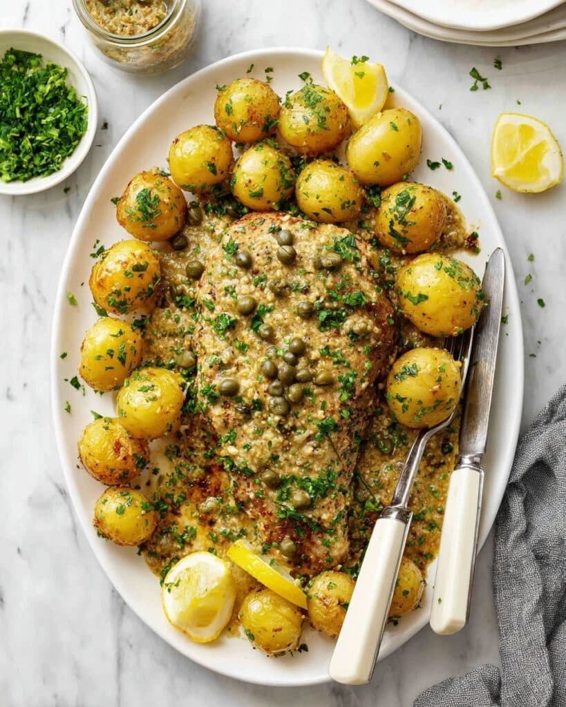Baked Fish and Potatoes with Mustard Cream Sauce Recipe