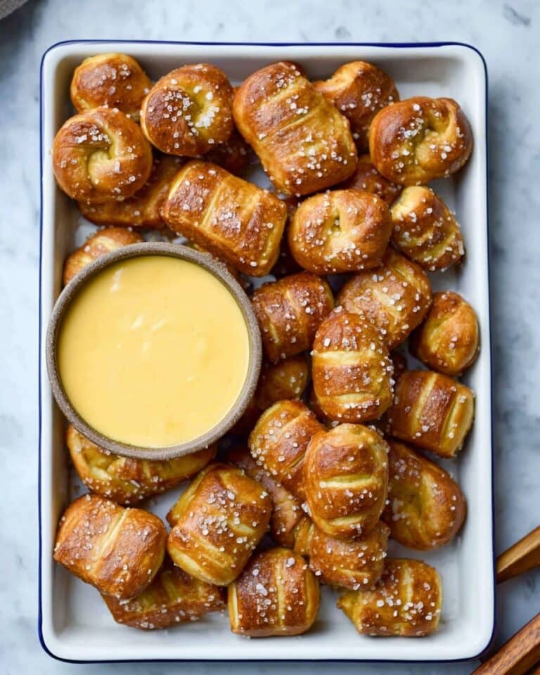 Homemade Soft Pretzel Bites with Cheddar Cheese Sauce Recipe