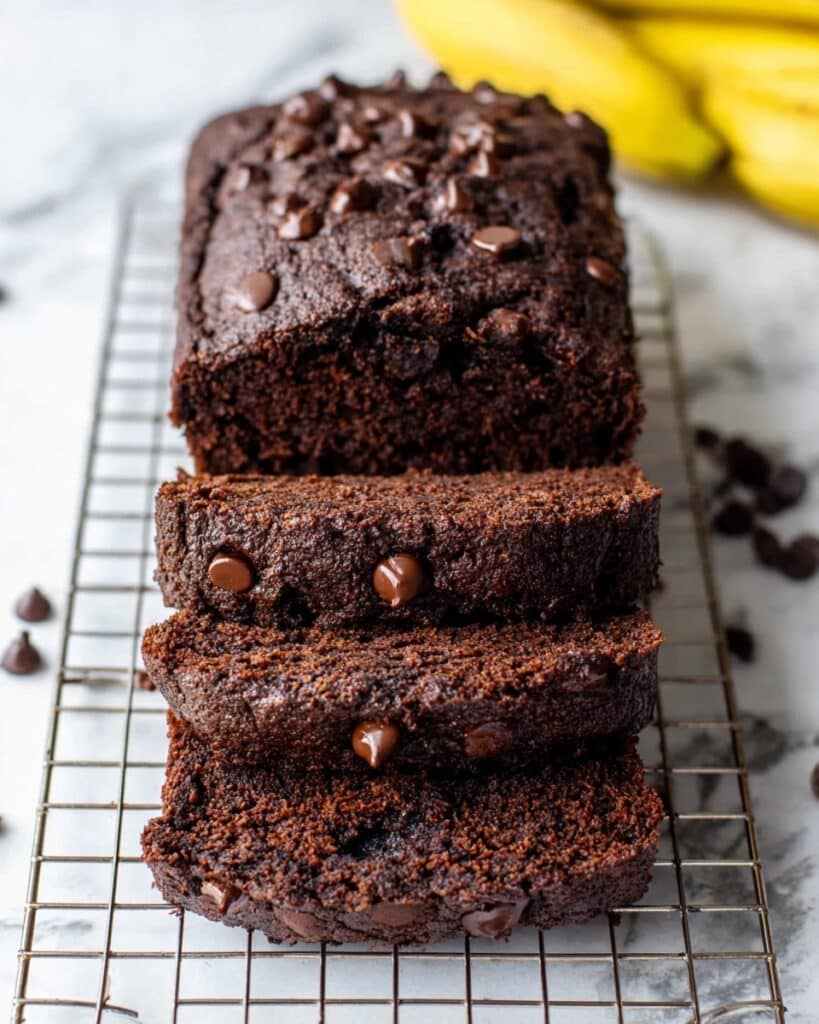 Chocolate Banana Bread with Dark Chocolate Chips Recipe