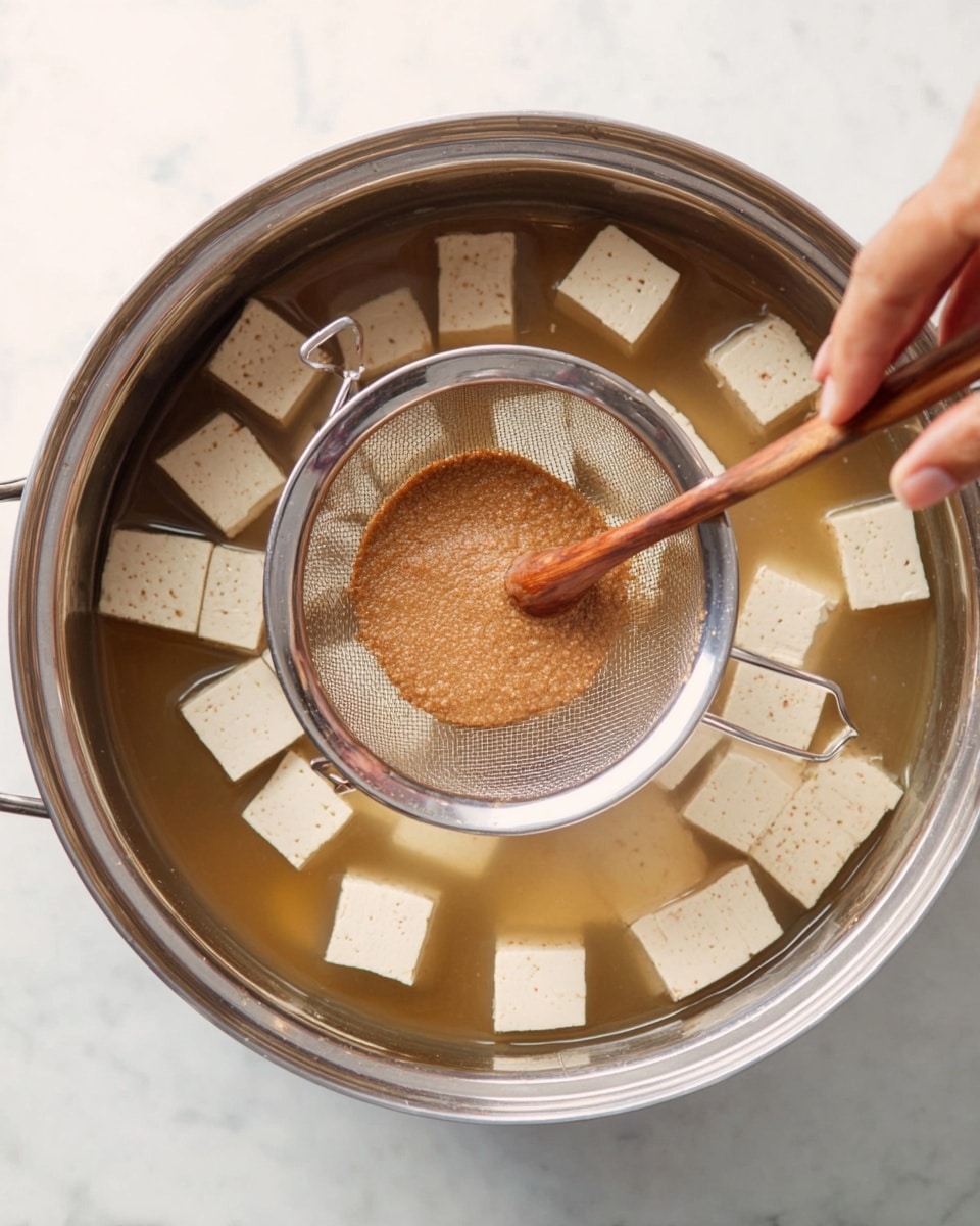 The image shows a white plate with dark green dried seaweed sheets cooked and stacked in a small pile on a white marbled surface. Behind the plate are various ingredients, including a clear measuring cup filled with water on the right, a red-lidded container of white powder, and a square plastic tub of soybean paste with an orange label placed in the center. There is a package with a picture of ingredients like sliced cucumber and strawberry on the left, with some green onion stalks lying in front of the paste and cup, all set against a clean white marbled background. Photo taken with an iphone --ar 4:5 --v 7