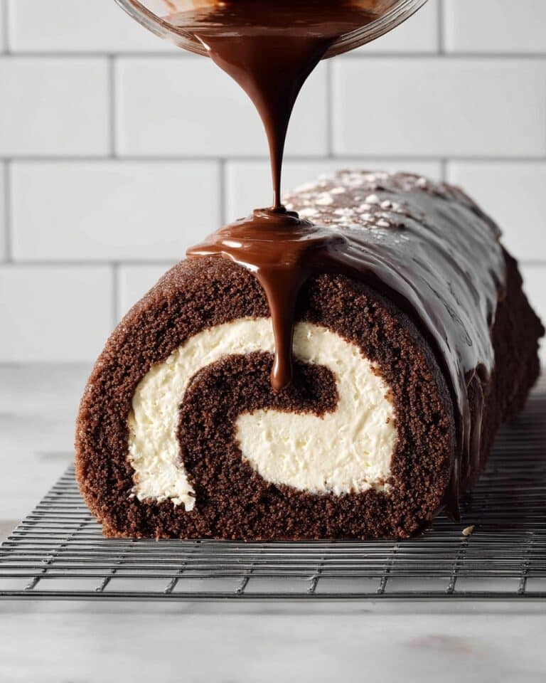 Soft Chocolate Swiss Roll Cake with Chocolate Ganache Recipe