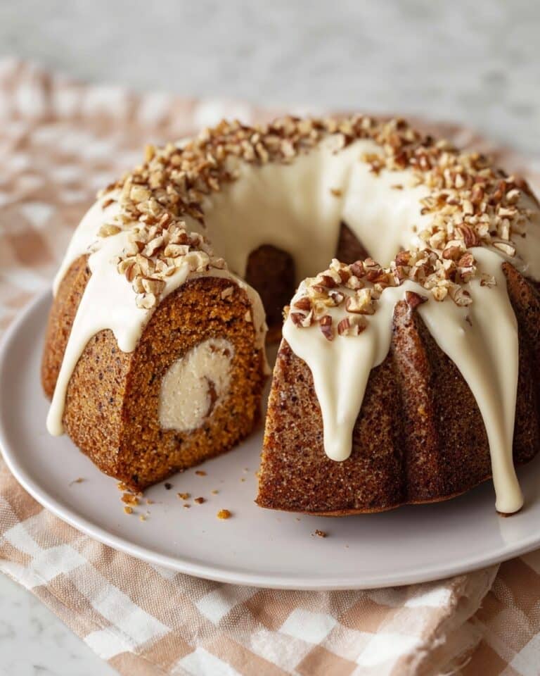 Carrot Bundt Cake with Cream Cheese Filling and Pecan Topping Recipe
