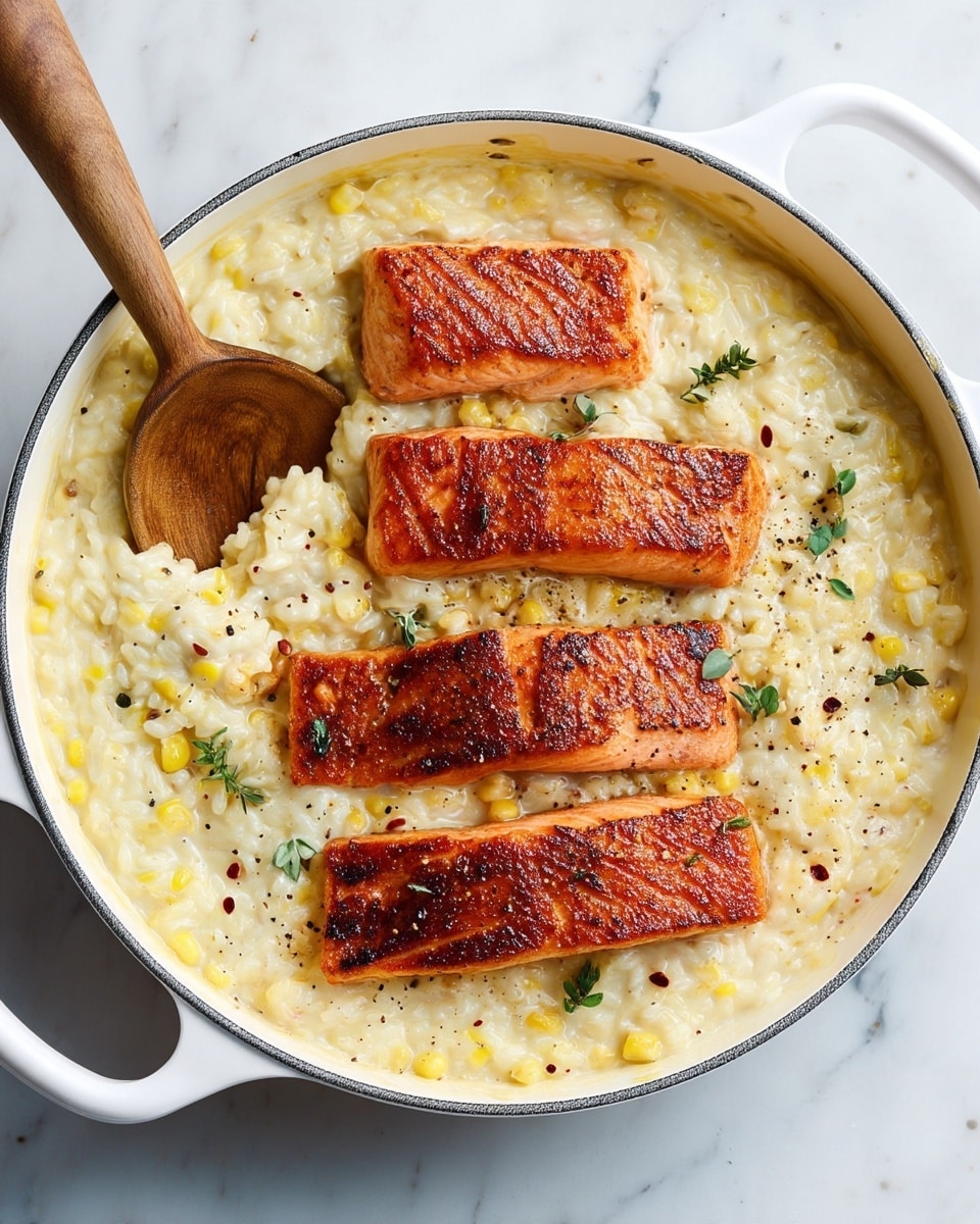 Creamed Corn Orzo with Salmon Recipe