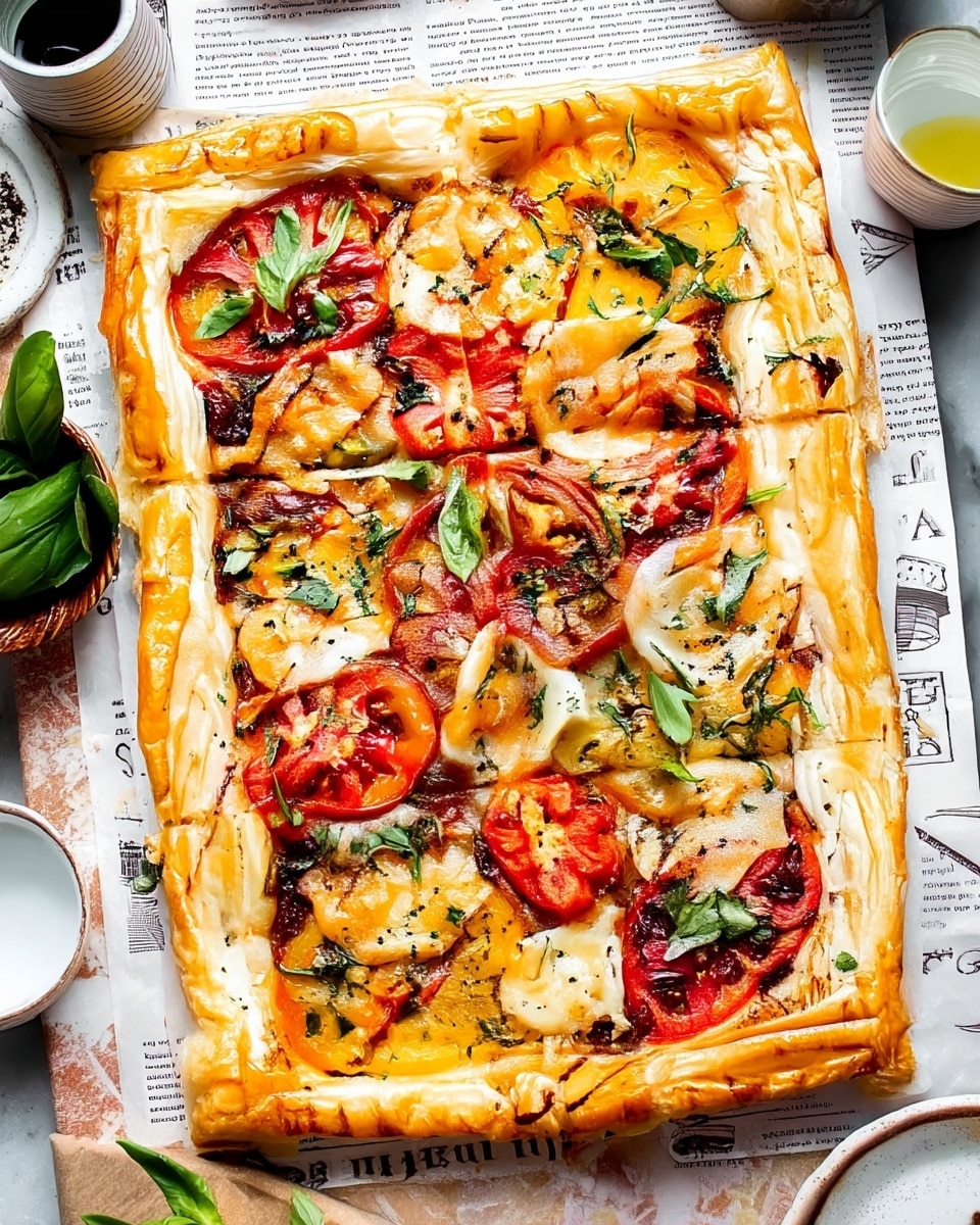 Tomato Puff Pastry Tart with Mozzarella and Basil Recipe