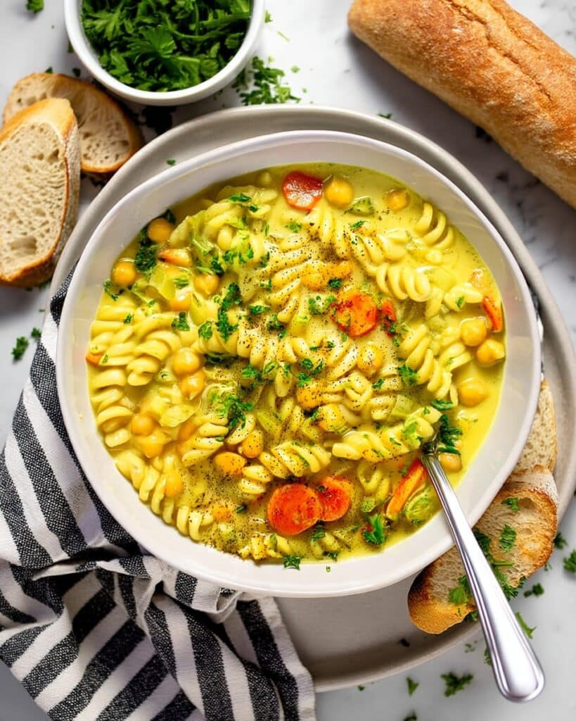Chickpea Noodle Soup with Coconut Milk and Curry Spices Recipe