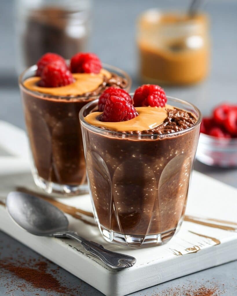 Chocolate Chia Pudding with Peanut Butter and Raspberries Recipe