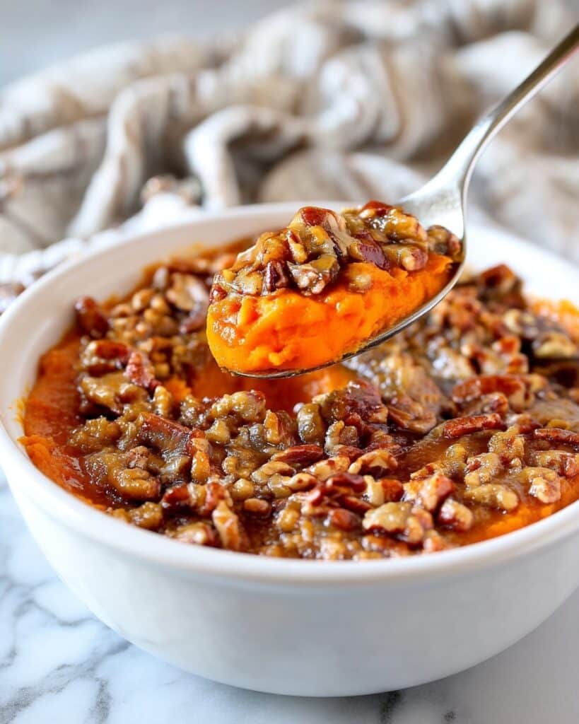 Crock Pot Sweet Potato Casserole with Pecans and Streusel Topping Recipe