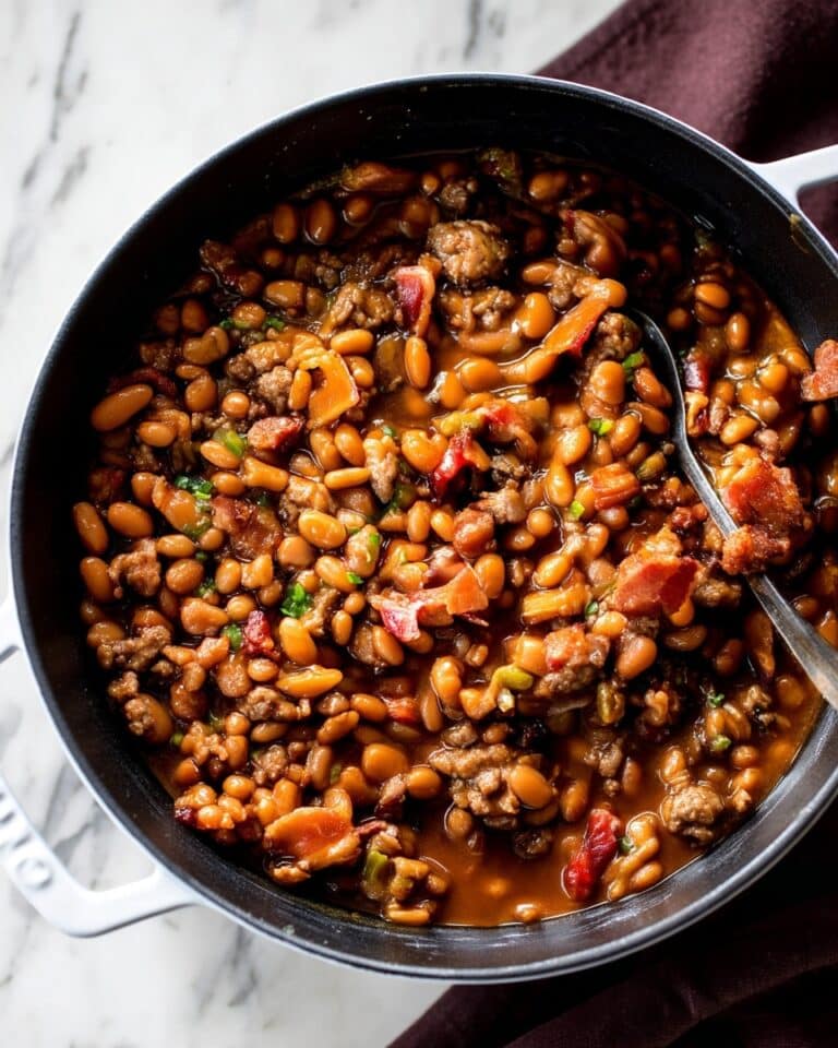 Cowboy Beans: Hearty Baked Beans with Ground Beef, Bacon, and Barbecue Sauce Recipe