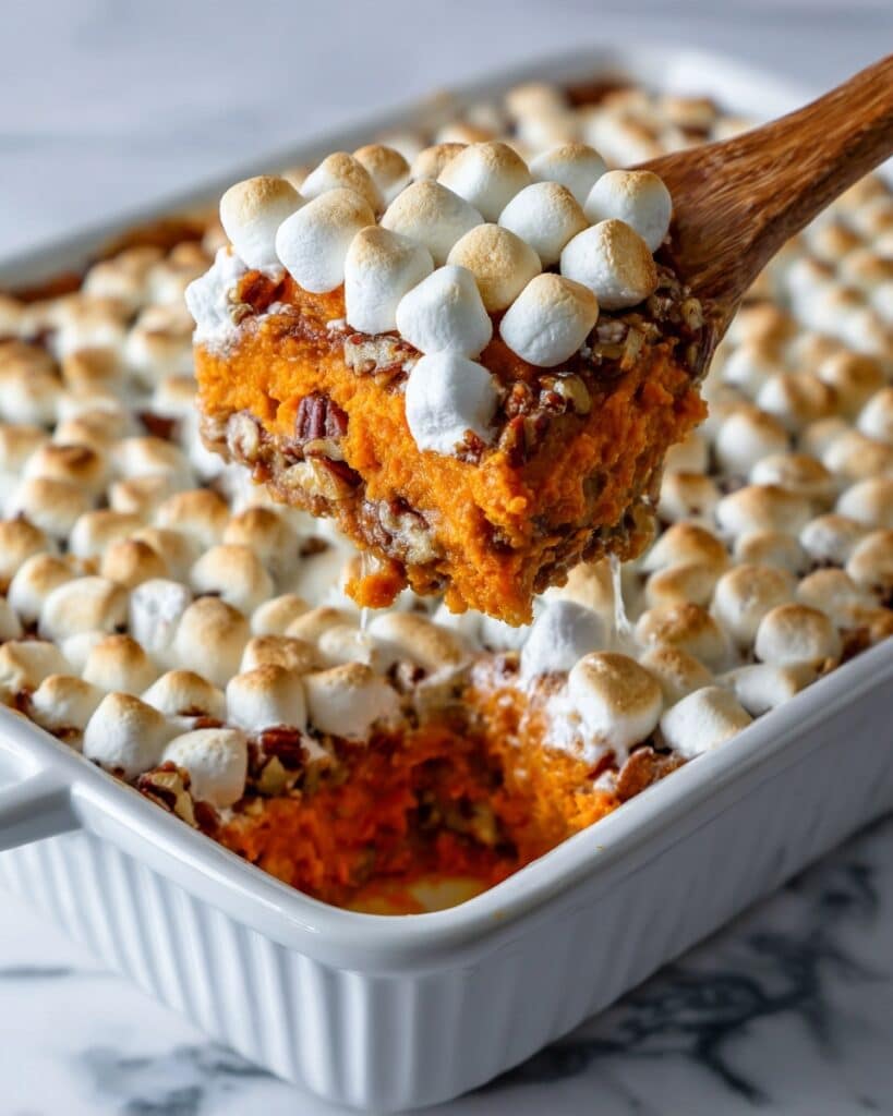 Sweet Potato Casserole with Marshmallows and Pecan Topping Recipe