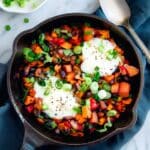 Harissa Sweet Potato Hash with Eggs and Spinach Recipe