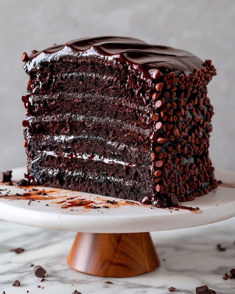 Chocolate Fudge Cake with Six Tall Layers and Glossy Chocolate Fudge Frosting Recipe