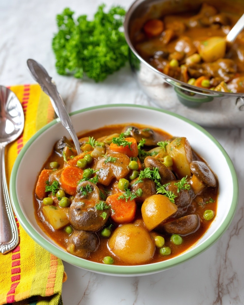Hearty Vegan Beefless Stew with Mushrooms and Vegetables Recipe